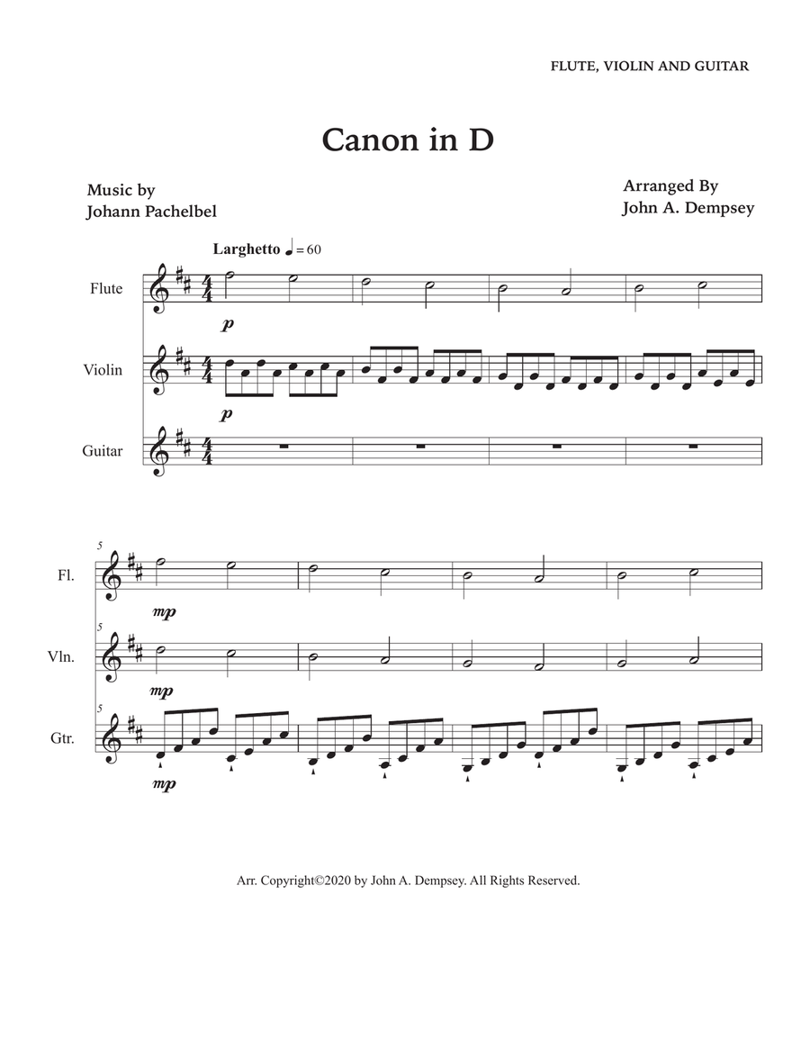 Canon in D (Trio for Flute, Violin and Guitar) Small Ensemble scores gallery preview page 5