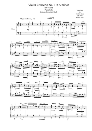Book cover for JS Bach Violin Concerto BWV 1041-1_Allegro moderato-Piano solo
