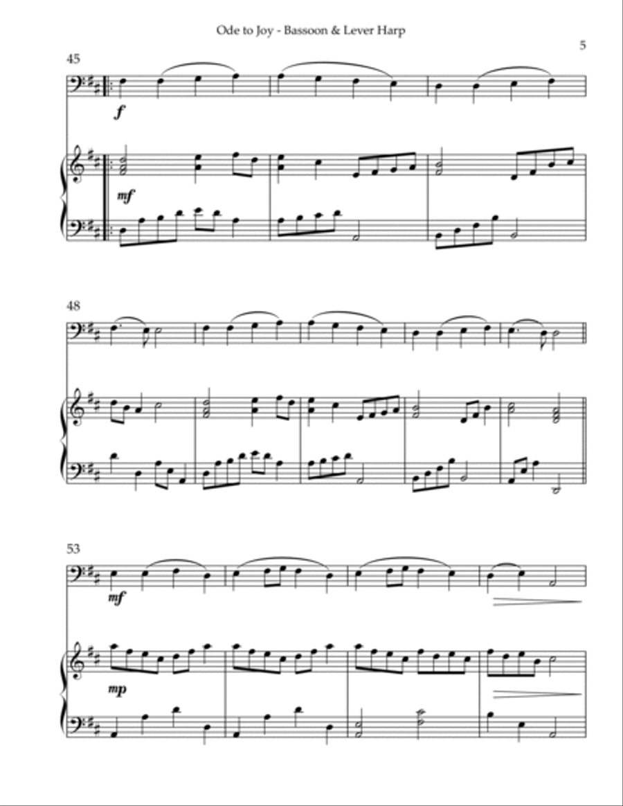 Ode to Joy, Duet for Bassoon & Lever Harp Bassoon scores gallery preview page 5