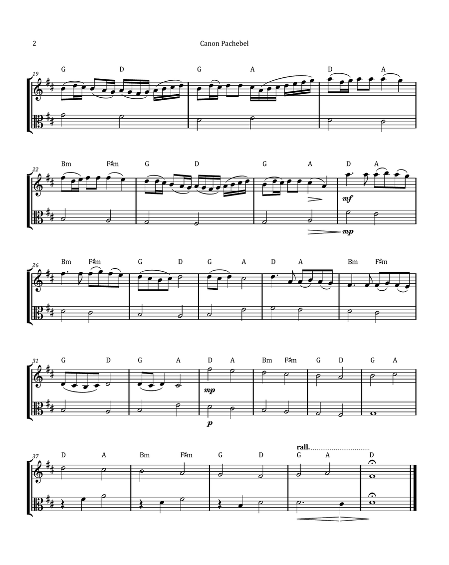 Canon by Pachelbel - Violin and Viola Duet with Chord Notation String Duet scores gallery preview page 2