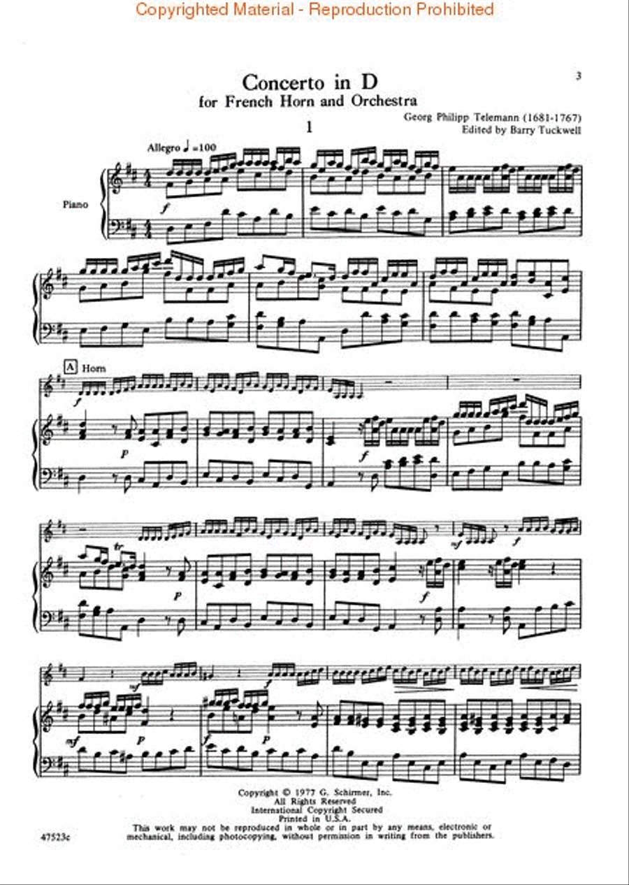 Horn Concerto In D - French Horn/Piano