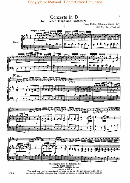 Concerto in D by Georg Philipp Telemann Orchestra - Sheet Music