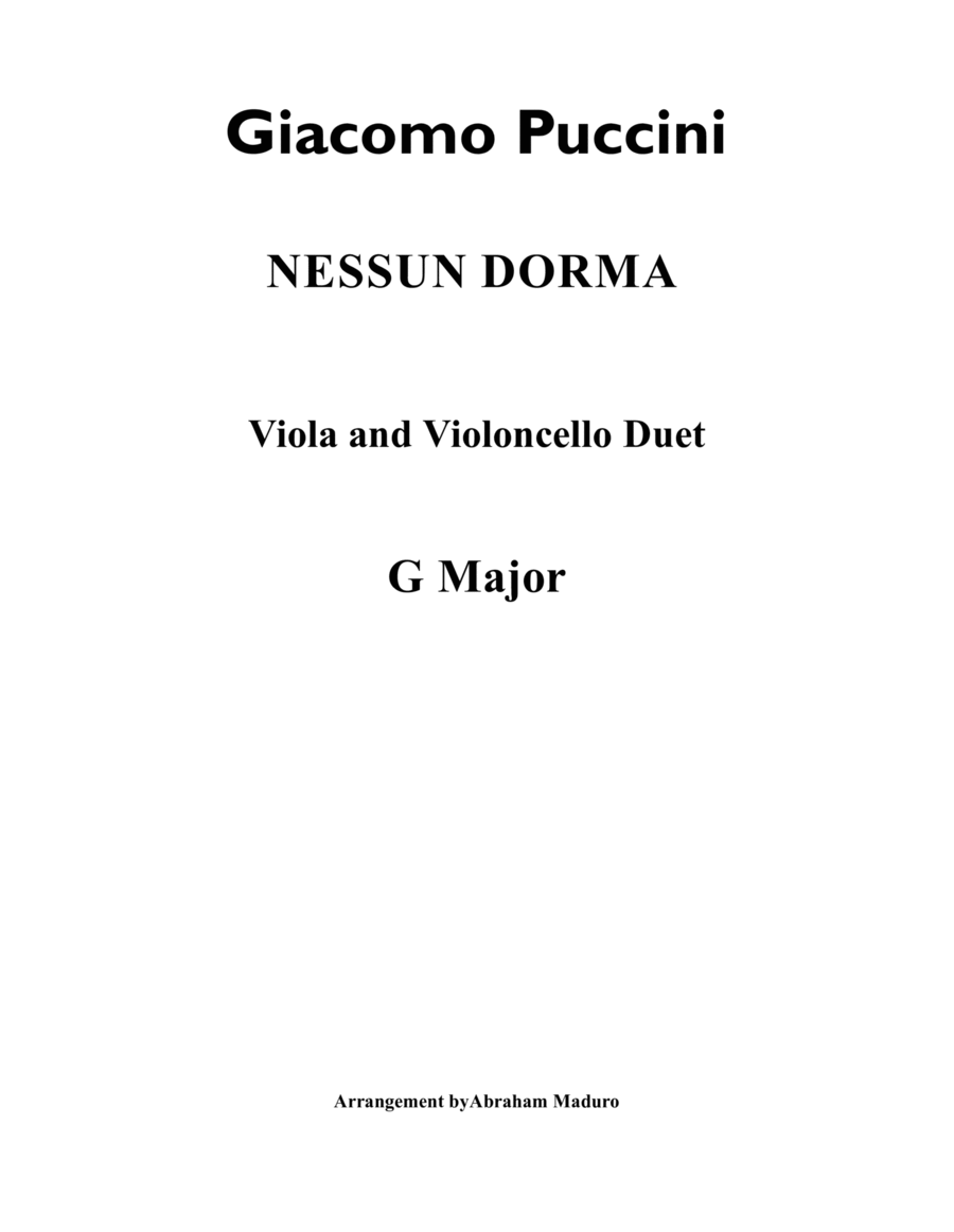 Nessun Dorma Viola and Cello Duet-Score and Parts Nessun Dorma Viola and Cello Duet-Score and Parts String Duet scores gallery preview page 1