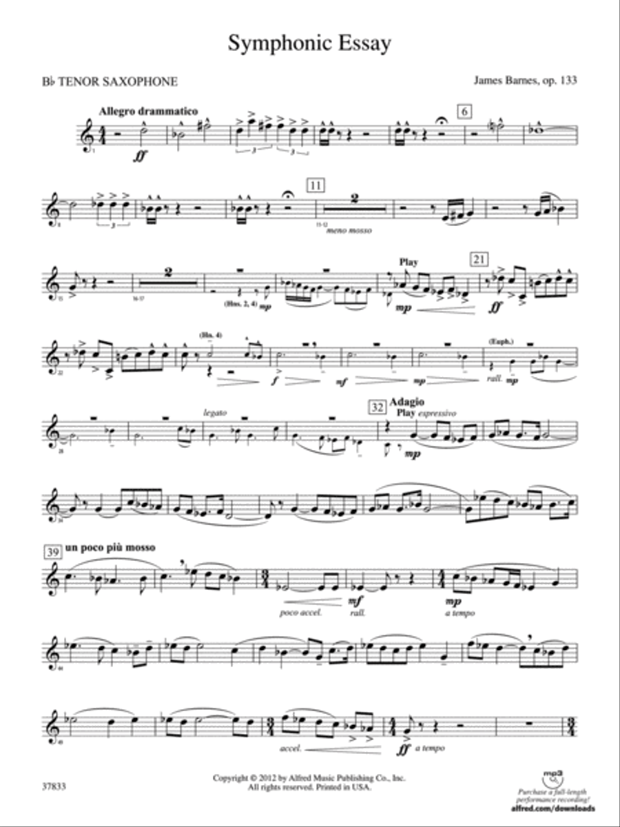Symphonic Essay: B-flat Tenor Saxophone Concert Band scores gallery preview page 1