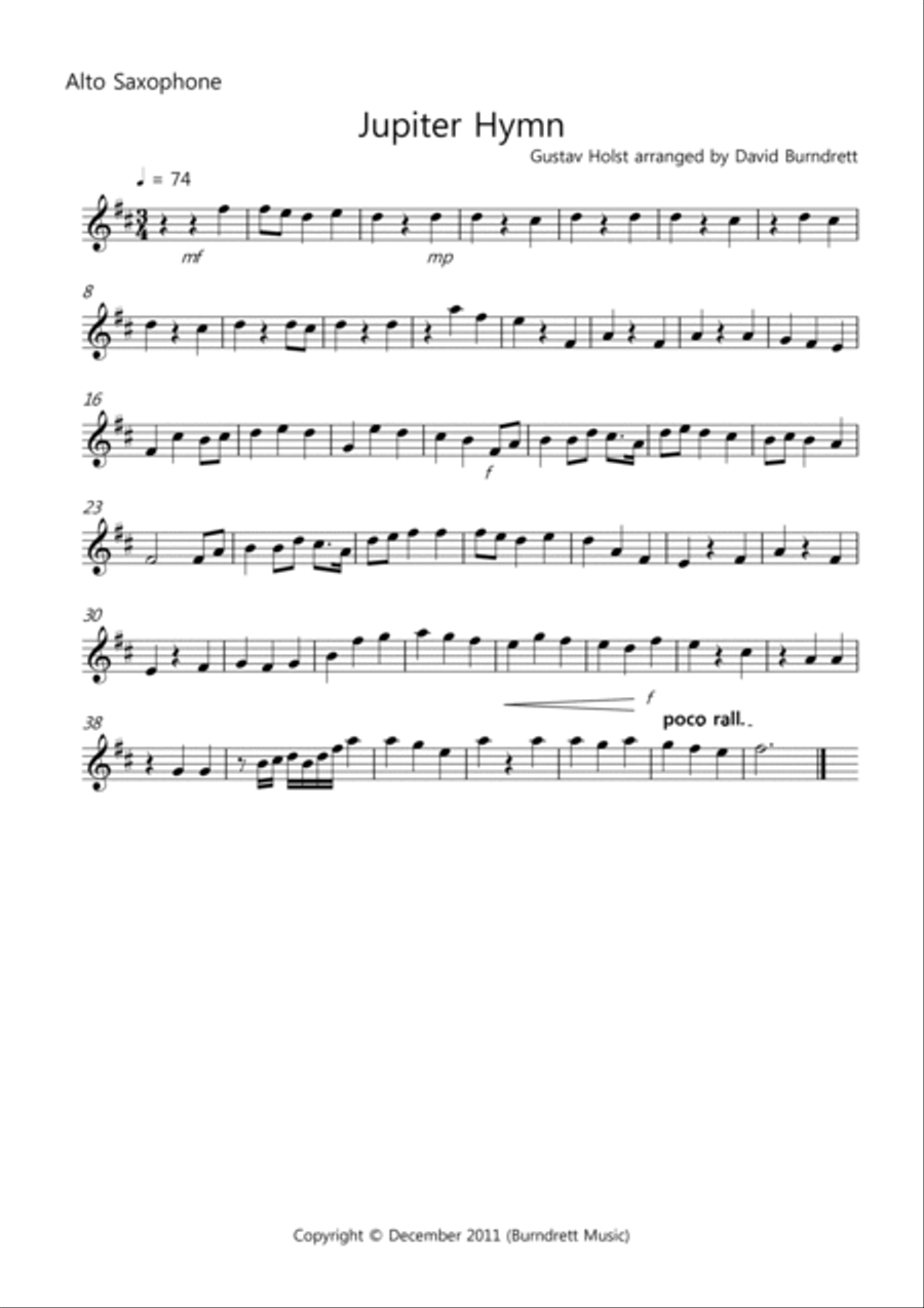 Jupiter Hymn for Saxophone Quartet Saxophone Quartet scores gallery preview page 4