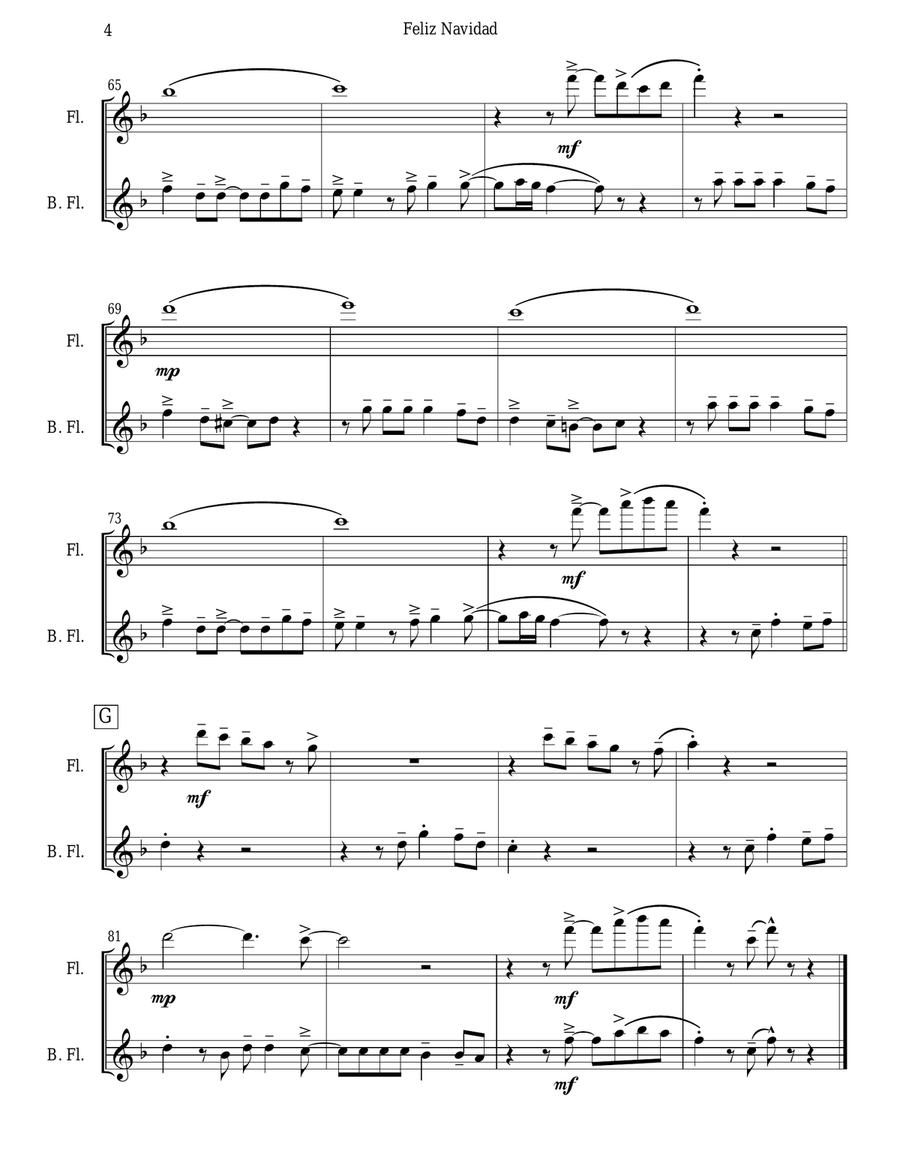 Feliz Navidad Flute Duet scores gallery preview page 4