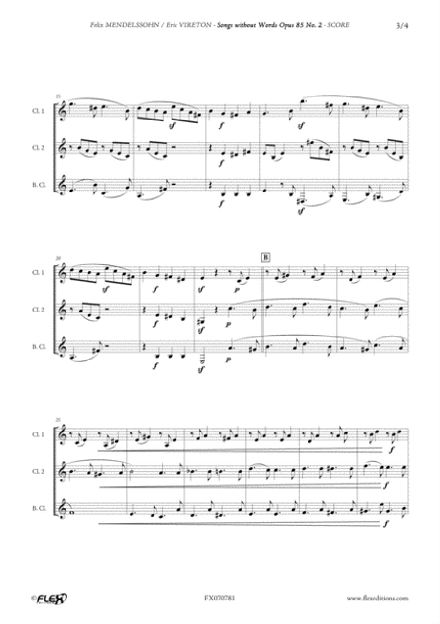 Songs without Words Opus 85 No. 2 Clarinet Trio scores gallery preview page 3