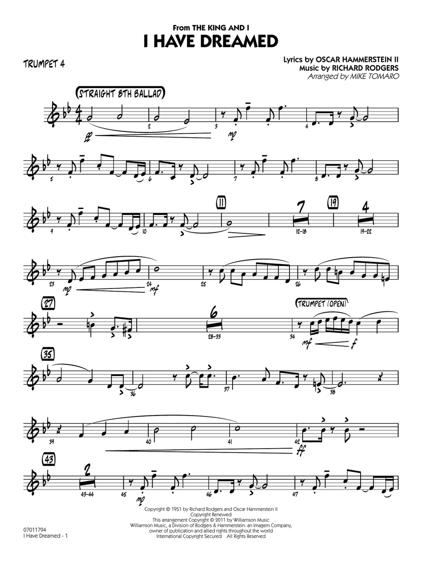 I Have Dreamed - Trumpet 4 Jazz Ensemble scores gallery preview page 1