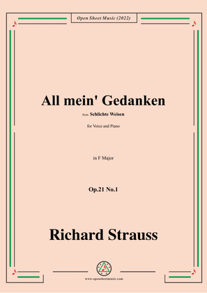 Book cover for Richard Strauss-All mein' Gedanken,Op.21 No.1,in F Major
