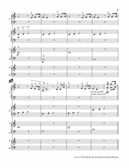 Ar Lan y Môr (Beside the Sea) SCORE harp ensemble 3 to 6 harps Small Ensemble - Digital Sheet Music