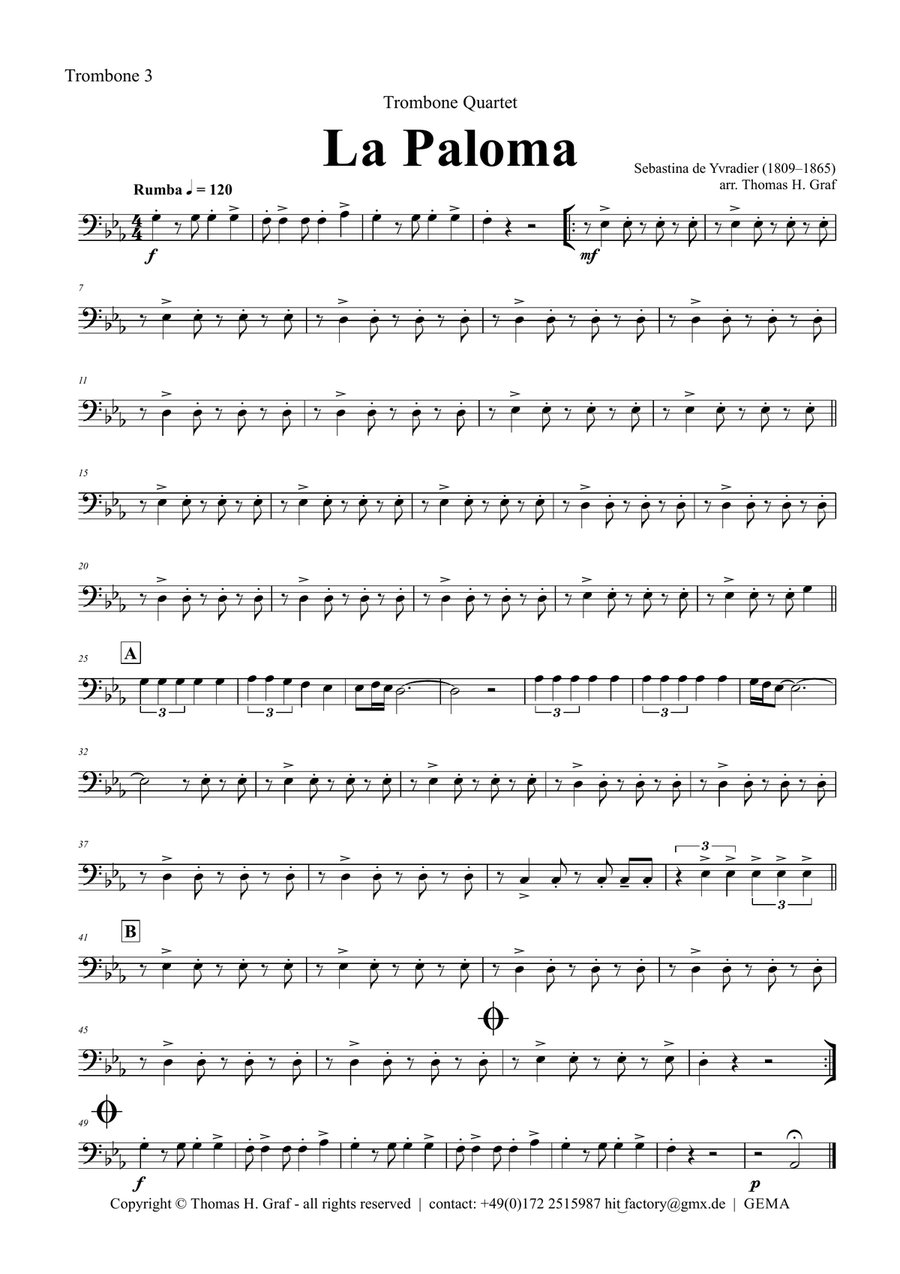 La Paloma - Spanish Habanera - Trombone Quartet Brass Ensemble scores gallery preview page 6