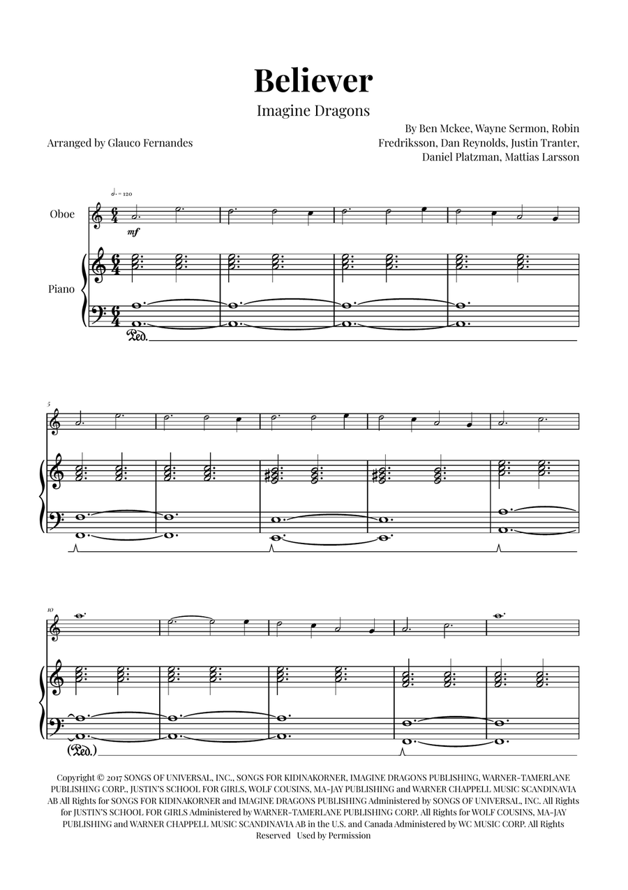 Believer Piano scores gallery preview page 1