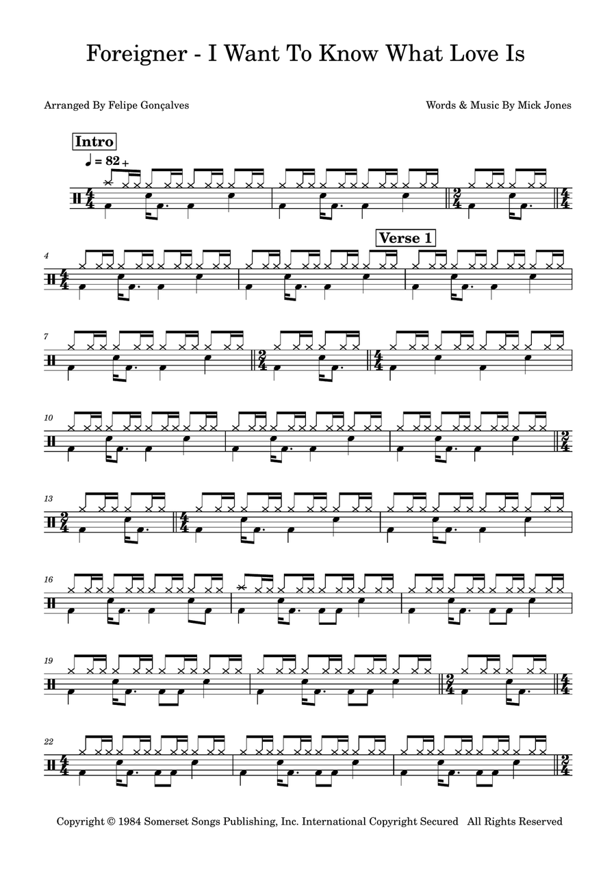 I Want To Know What Love Is Drum Set scores gallery preview page 1