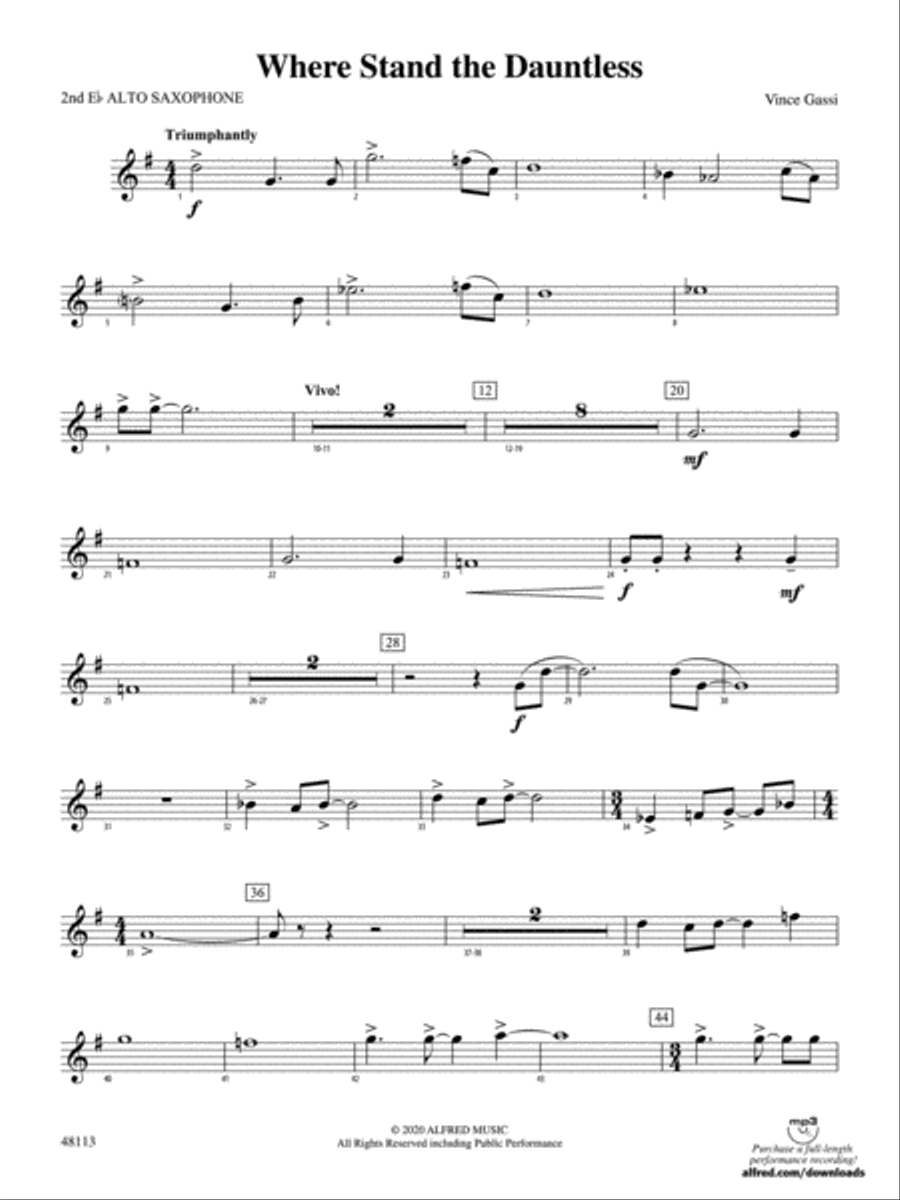 Where the Dauntless Stand: 2nd E-flat Alto Saxophone Concert Band scores gallery preview page 1