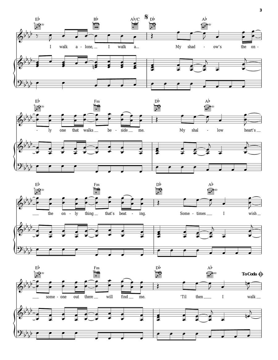 Boulevard Of Broken Dreams Piano, Vocal, Guitar scores gallery preview page 3