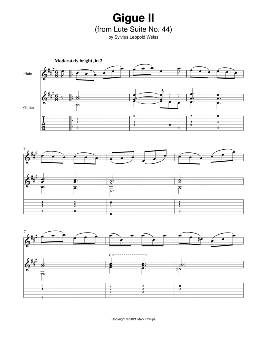 Gigue II (from Lute Suite No. 44) Flute scores gallery preview page 1