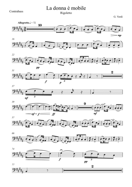 Giuseppe Verdi - La donna e mobile (Rigoletto) Double Bass image number null