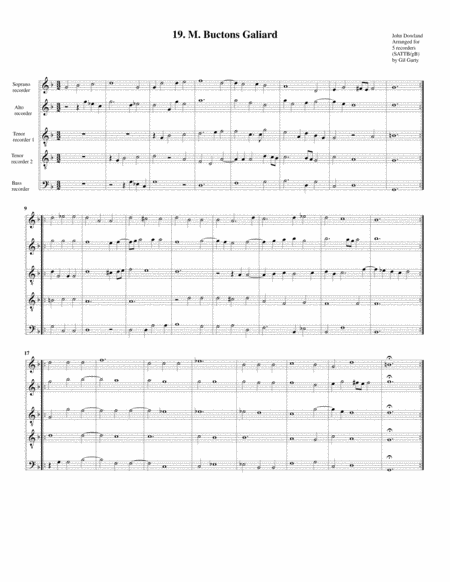 M. Buctons Galiard (19, 1604) (arrangement for 5 recorders)