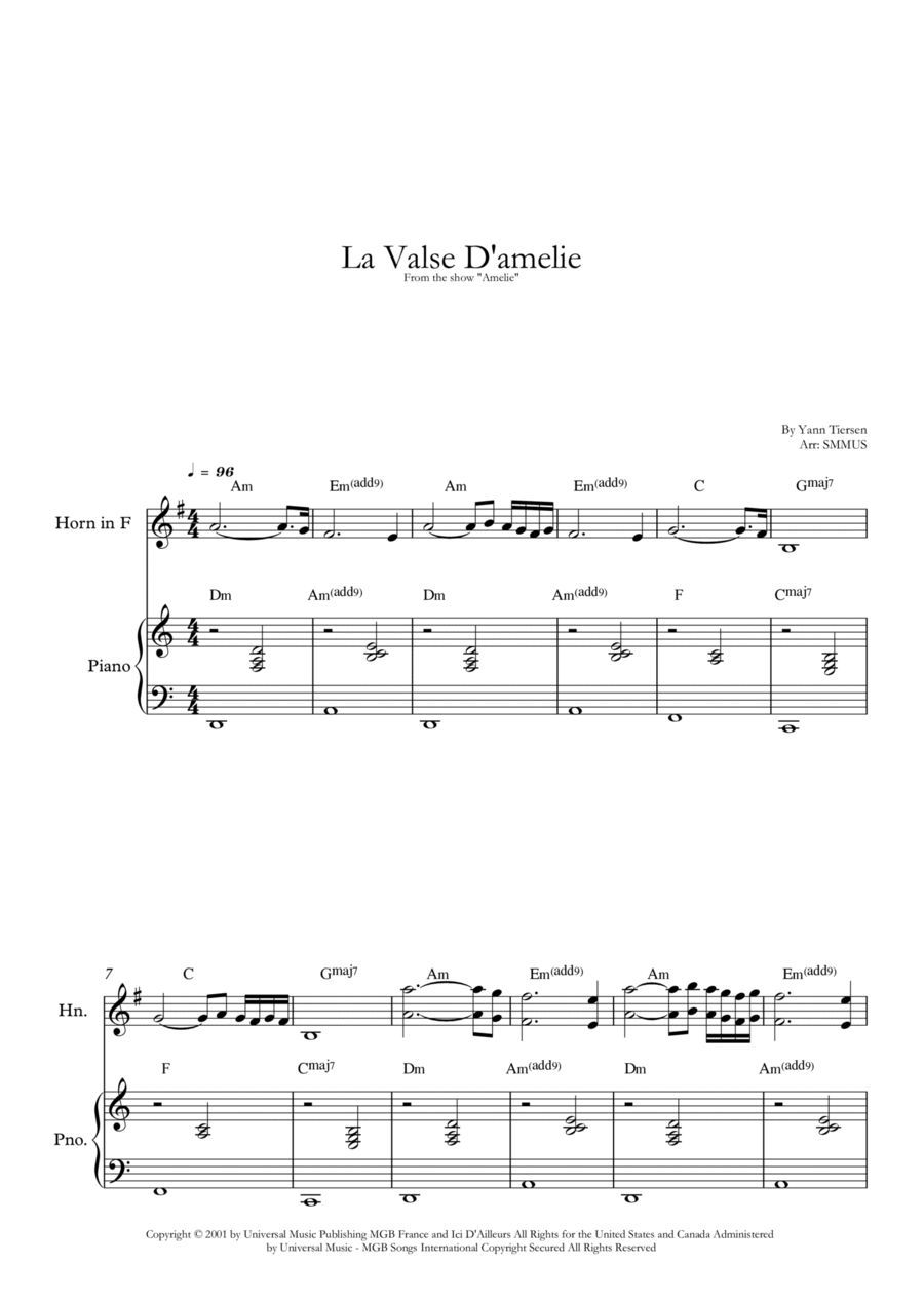 La Valse D'amelie Horn scores gallery preview page 1