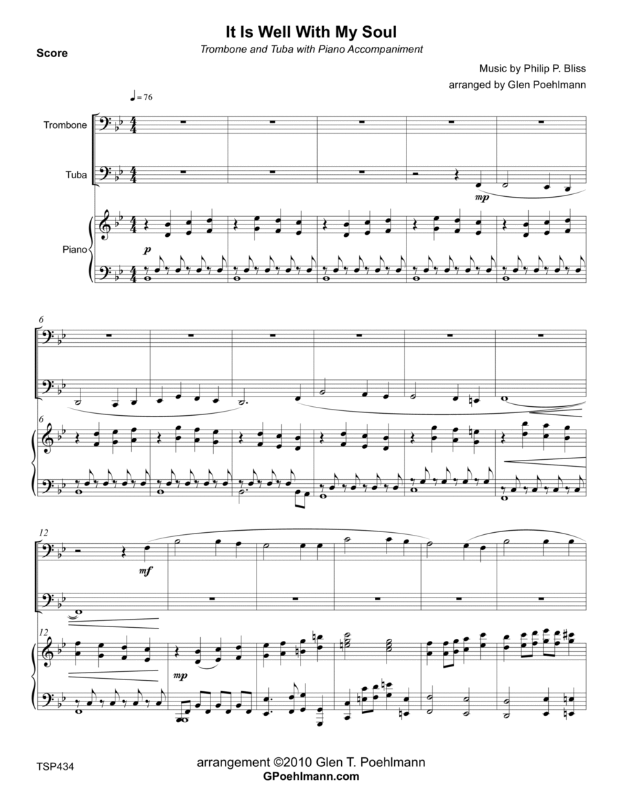 IT IS WELL WITH MY SOUL - TROMBONE & TUBA with Piano Accompaniment Brass Ensemble scores gallery preview page 1