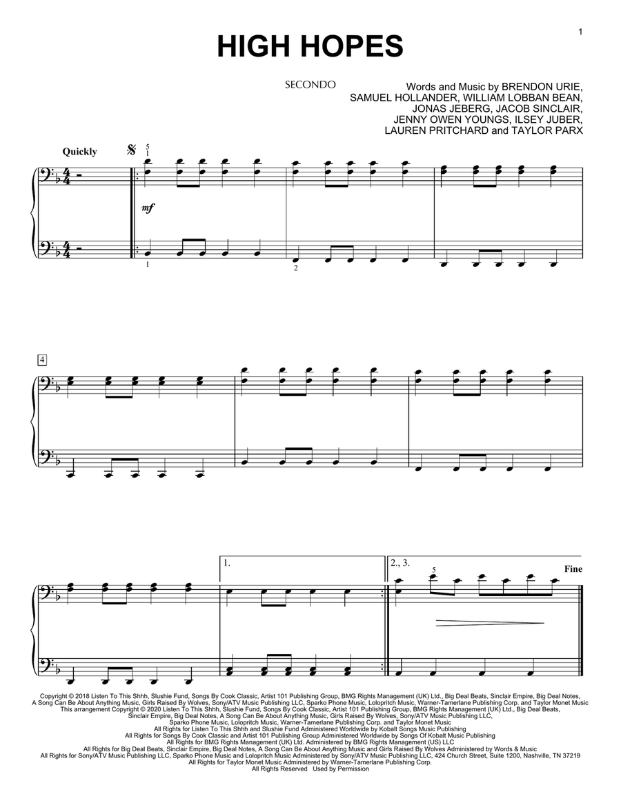 High Hopes (arr. David Pearl) Piano Duet scores gallery preview page 1