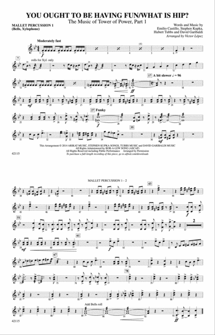You Ought to Be Having Fun / What Is Hip?: Mallets Marching Band scores gallery preview page 1
