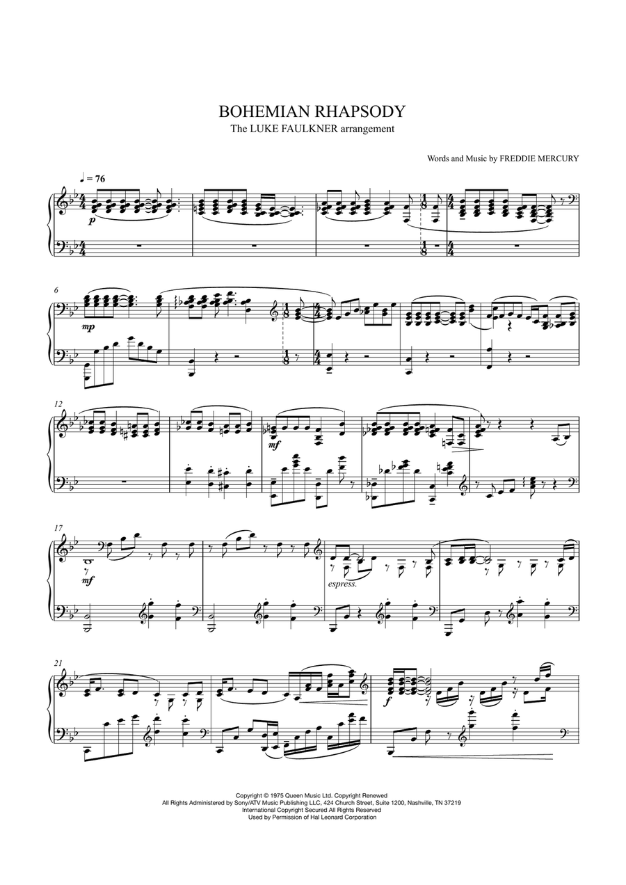 Bohemian Rhapsody Piano Solo scores gallery preview page 1