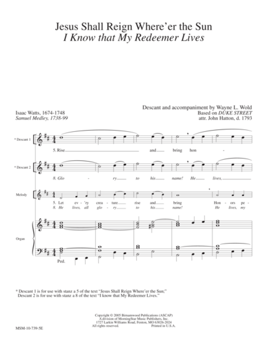 Jesus Shall Reign Where'er the Sun (I Know that My Redeemer Lives) Choir scores gallery preview page 1