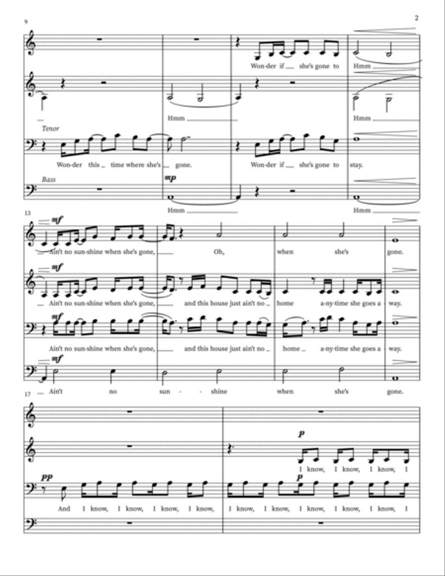 Ain't No Sunshine 4-Part scores gallery preview page 2