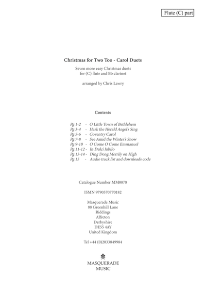 Christmas for Two Too - 7 Easy Carol Duets - C flute/Bb clarinet . By Chris Lawry image number null