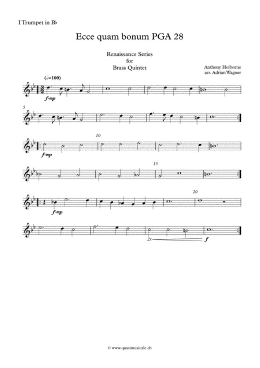 Ecce quam bonum PGA 28 (Anthony Holborne) Brass Quintet arr. Adrian Wagner Brass Quintet scores gallery preview page 5
