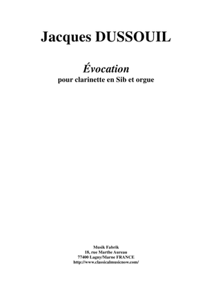 Book cover for Jacques Dussouil: Évocation for Bb clarinet and organ