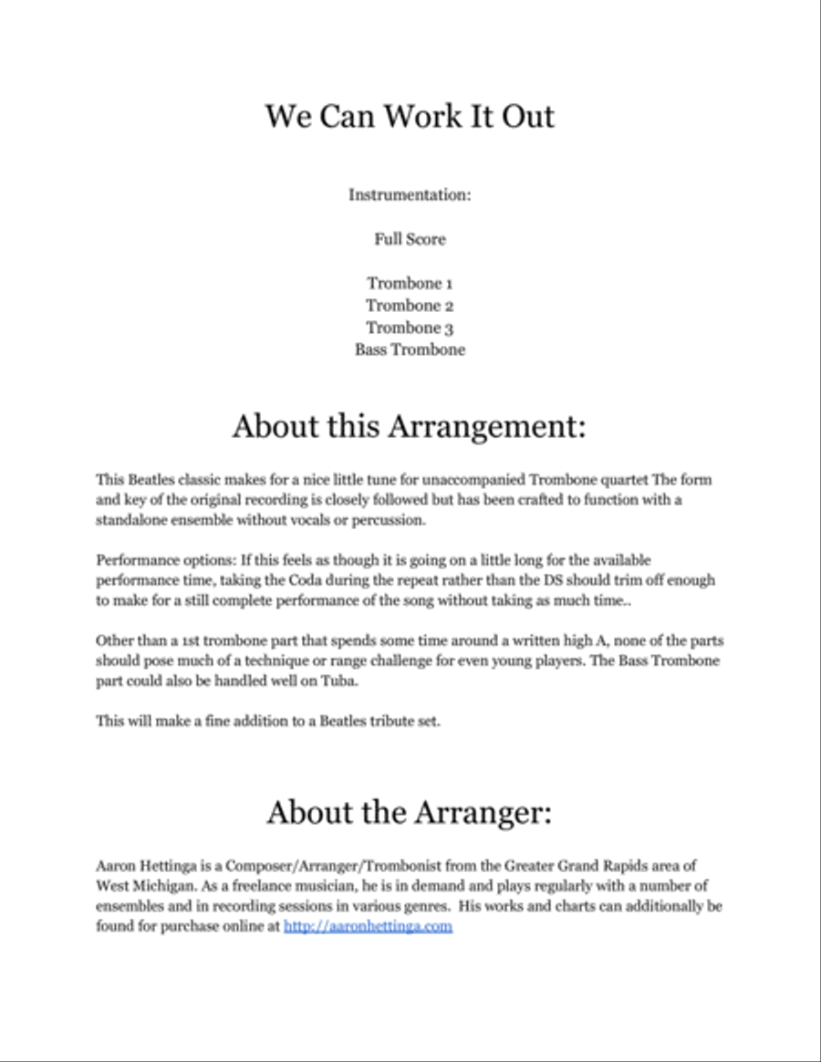 We Can Work It Out Brass Quartet scores gallery preview page 2