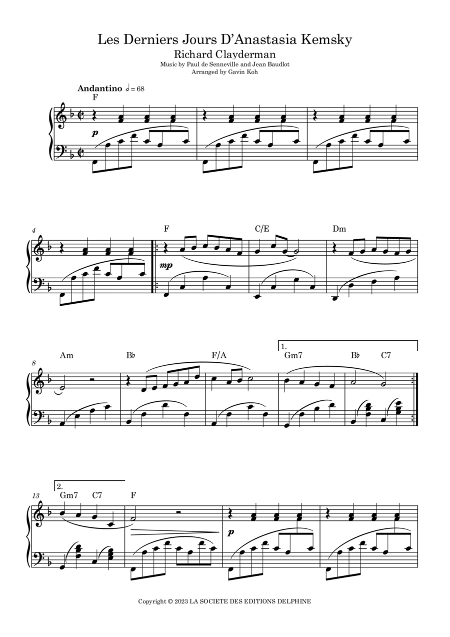 Les Derniers Jours D'anastasia Kemsky Piano Solo scores gallery preview page 1