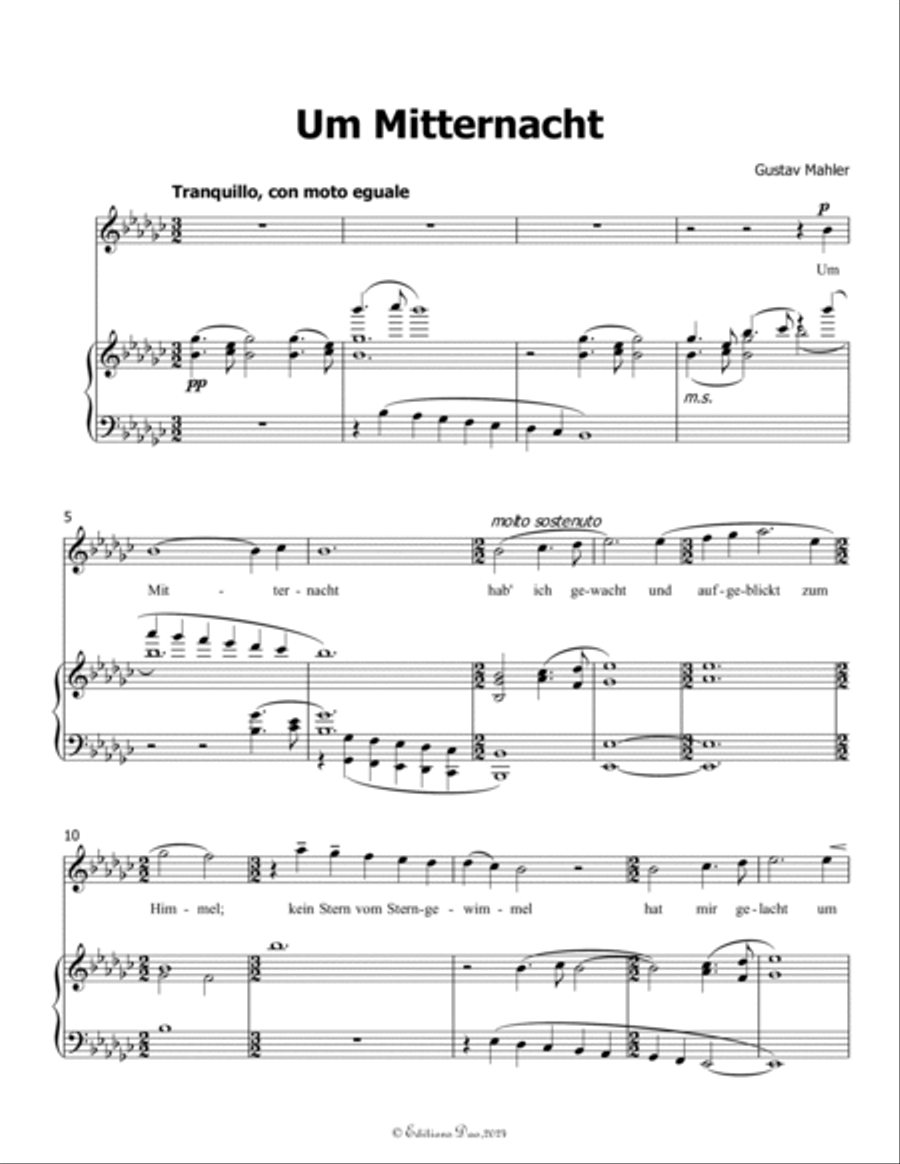Um Mitternacht, by Mahler, in e flat minor Piano, Vocal scores gallery preview page 3