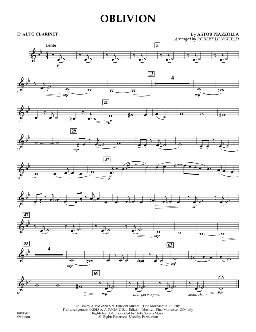 Oblivion - Eb Alto Clarinet Concert Band scores gallery preview page 1