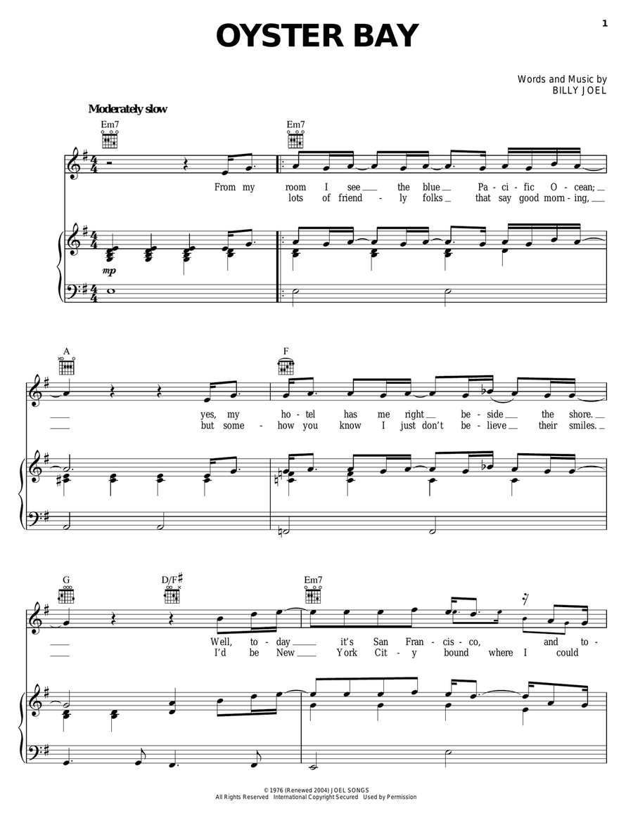 Oyster Bay Oyster Bay Piano, Vocal, Guitar scores gallery preview page 1