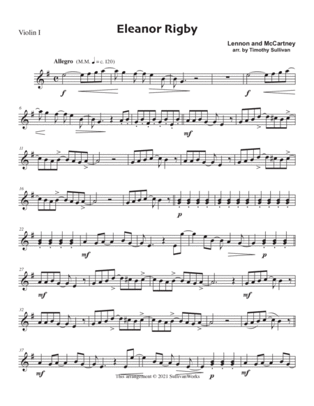 Eleanor Rigby by The Beatles String Quartet - Digital Sheet Music