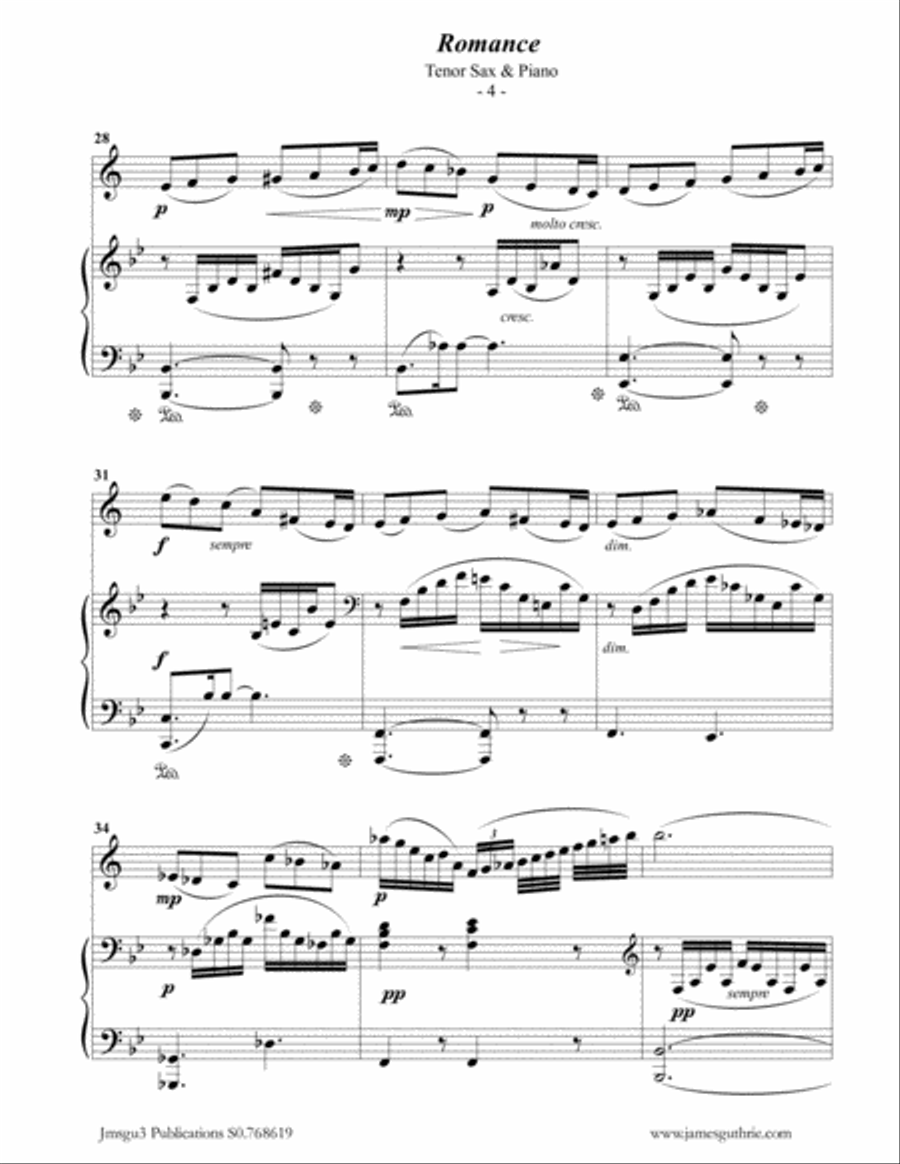 Fauré: Romance Op. 28 for Tenor Sax & Piano Tenor Saxophone scores gallery preview page 4