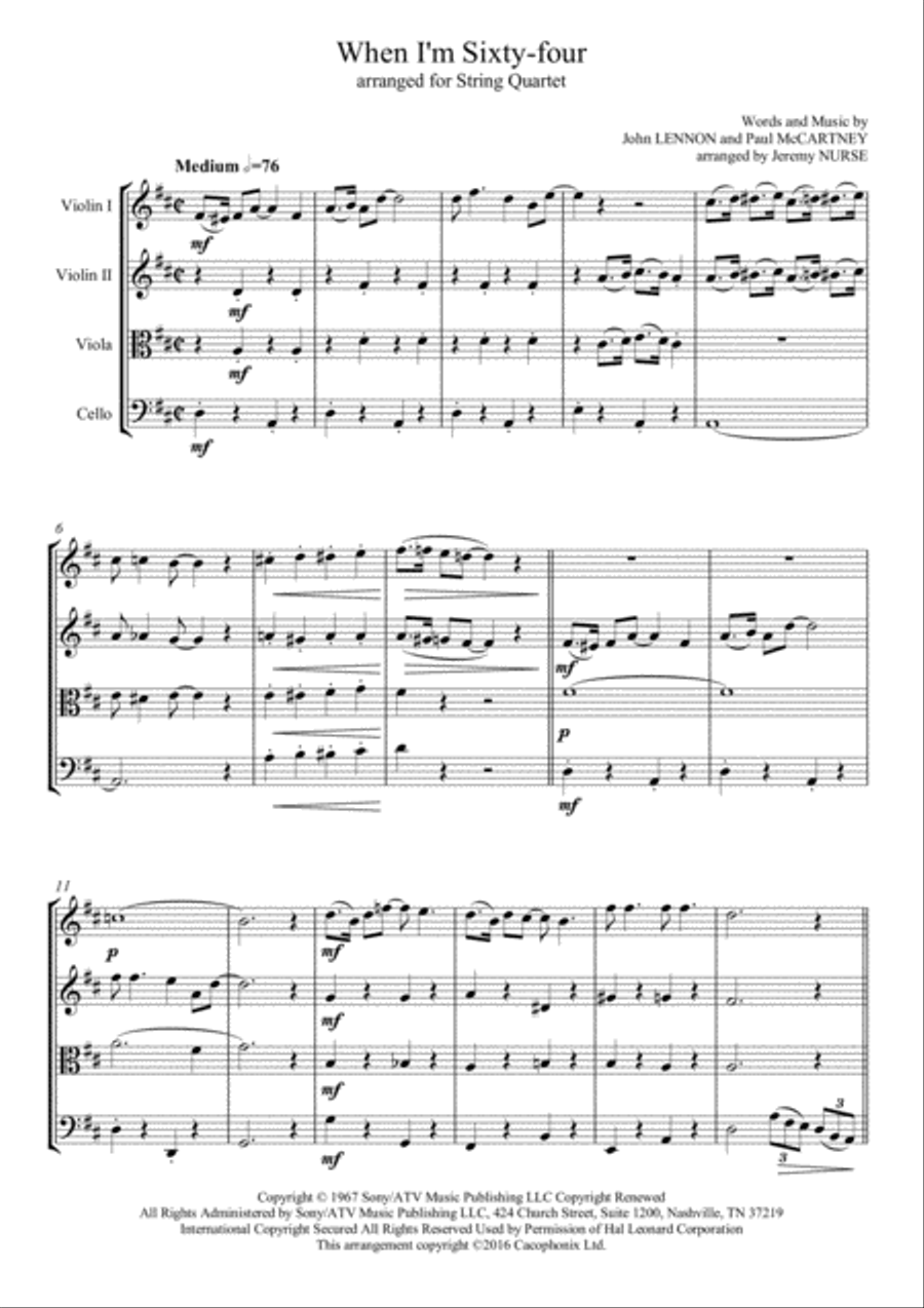 When I'm Sixty-Four String Quartet scores gallery preview page 2