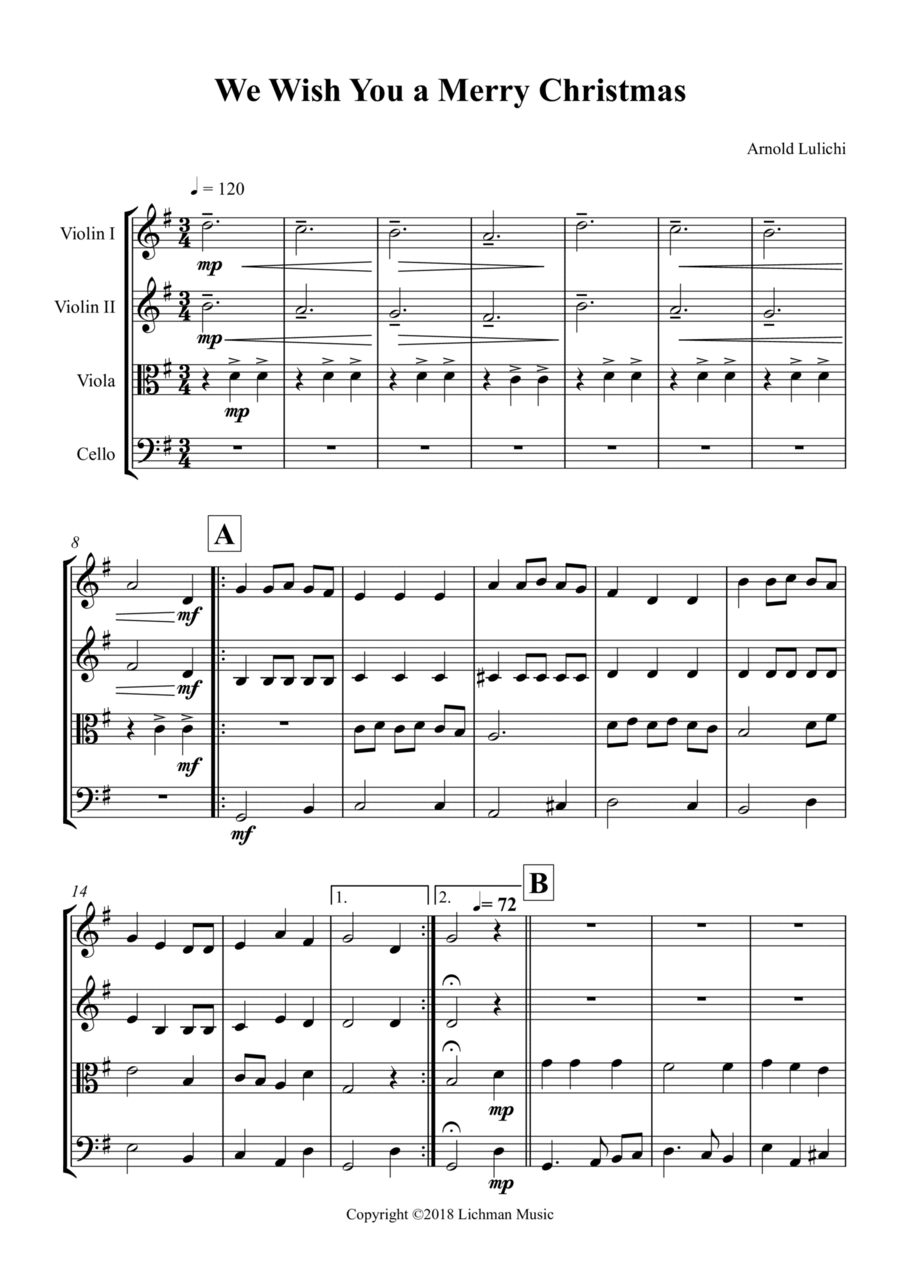 We Wish you a Merry Christmas-String Quartet String Quartet scores gallery preview page 1