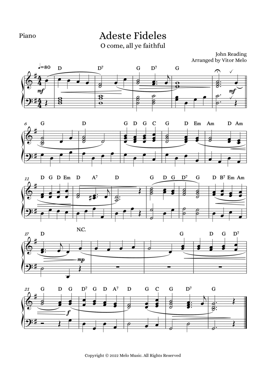 Adeste Fideles (O Come, All Ye Faithful) - easy piano Easy Piano scores gallery preview page 1