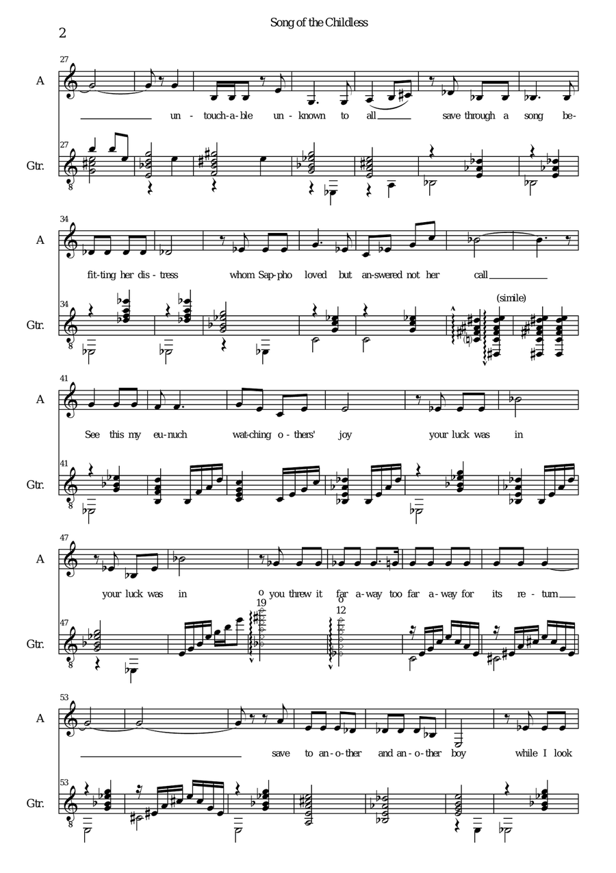 Song of the Childless for alto and guitar Classical Guitar scores gallery preview page 2