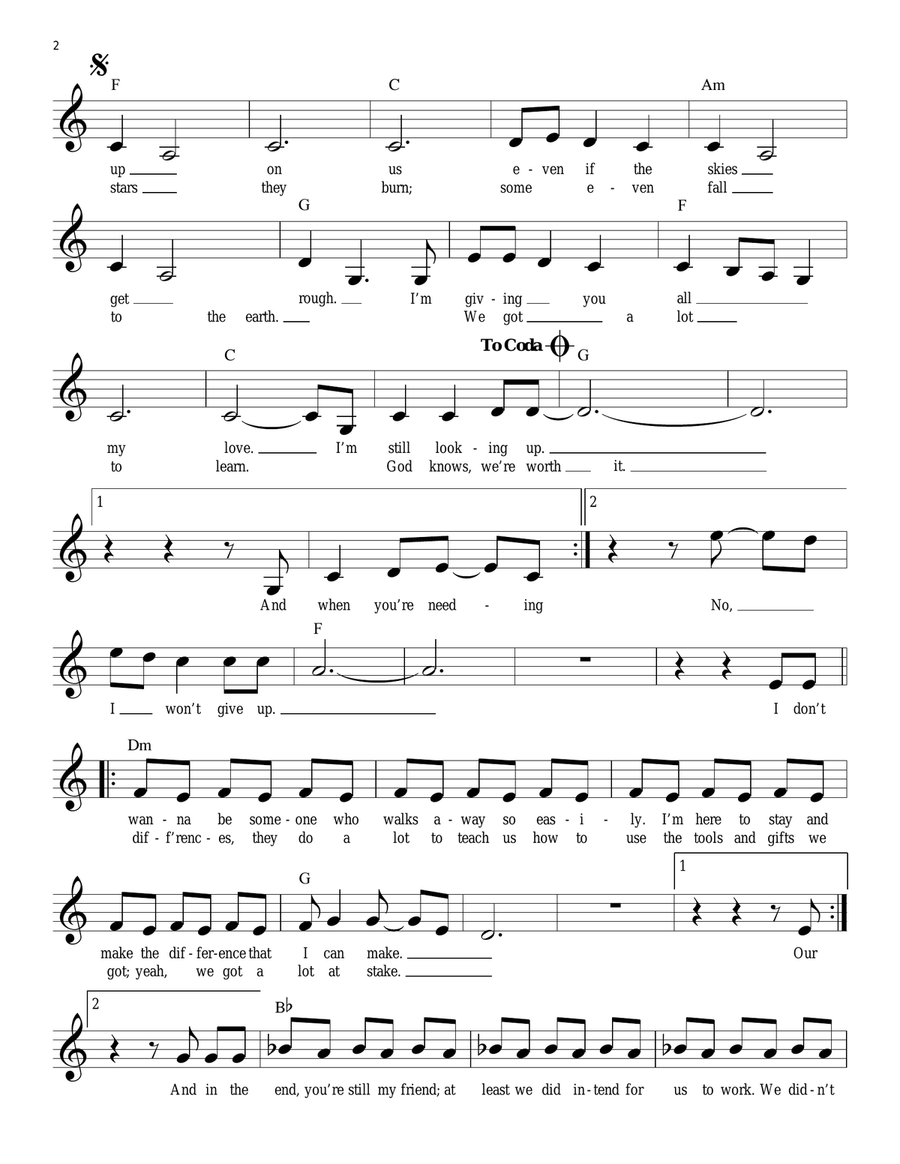 I Won't Give Up Piano scores gallery preview page 2