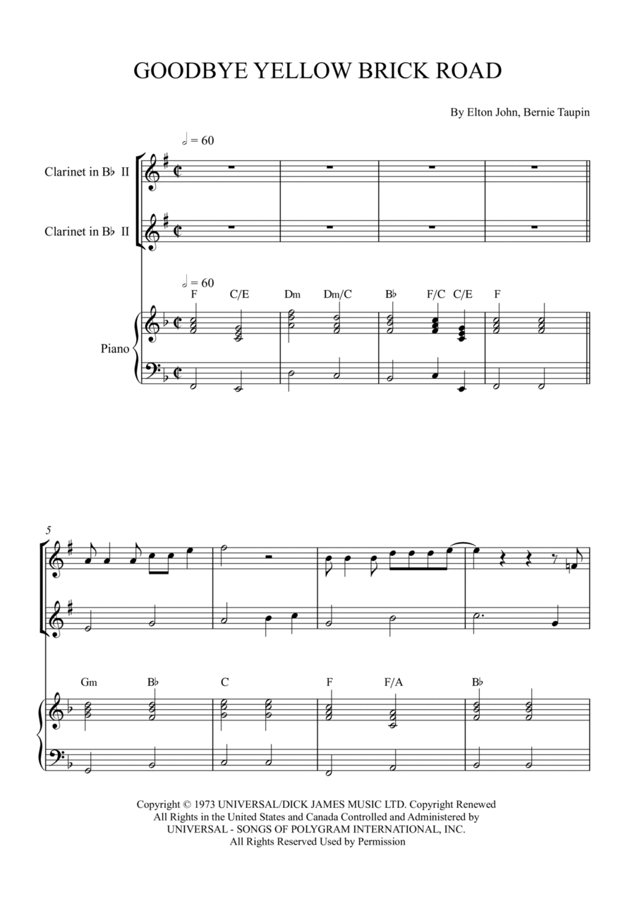 Goodbye Yellow Brick Road Clarinet Duet scores gallery preview page 1