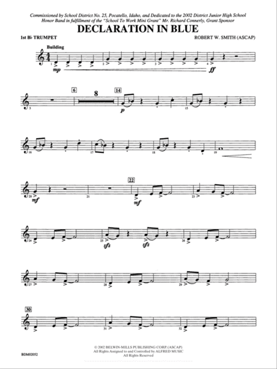 Declaration in Blue: 1st B-flat Trumpet Concert Band scores gallery preview page 1