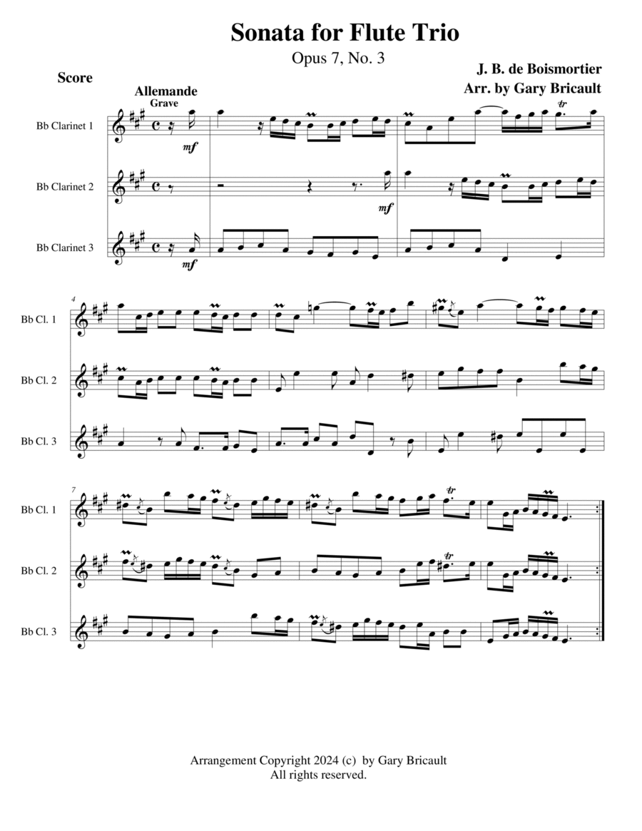 Flute Sonata, Opus 7 No. 3 Clarinet Trio scores gallery preview page 1