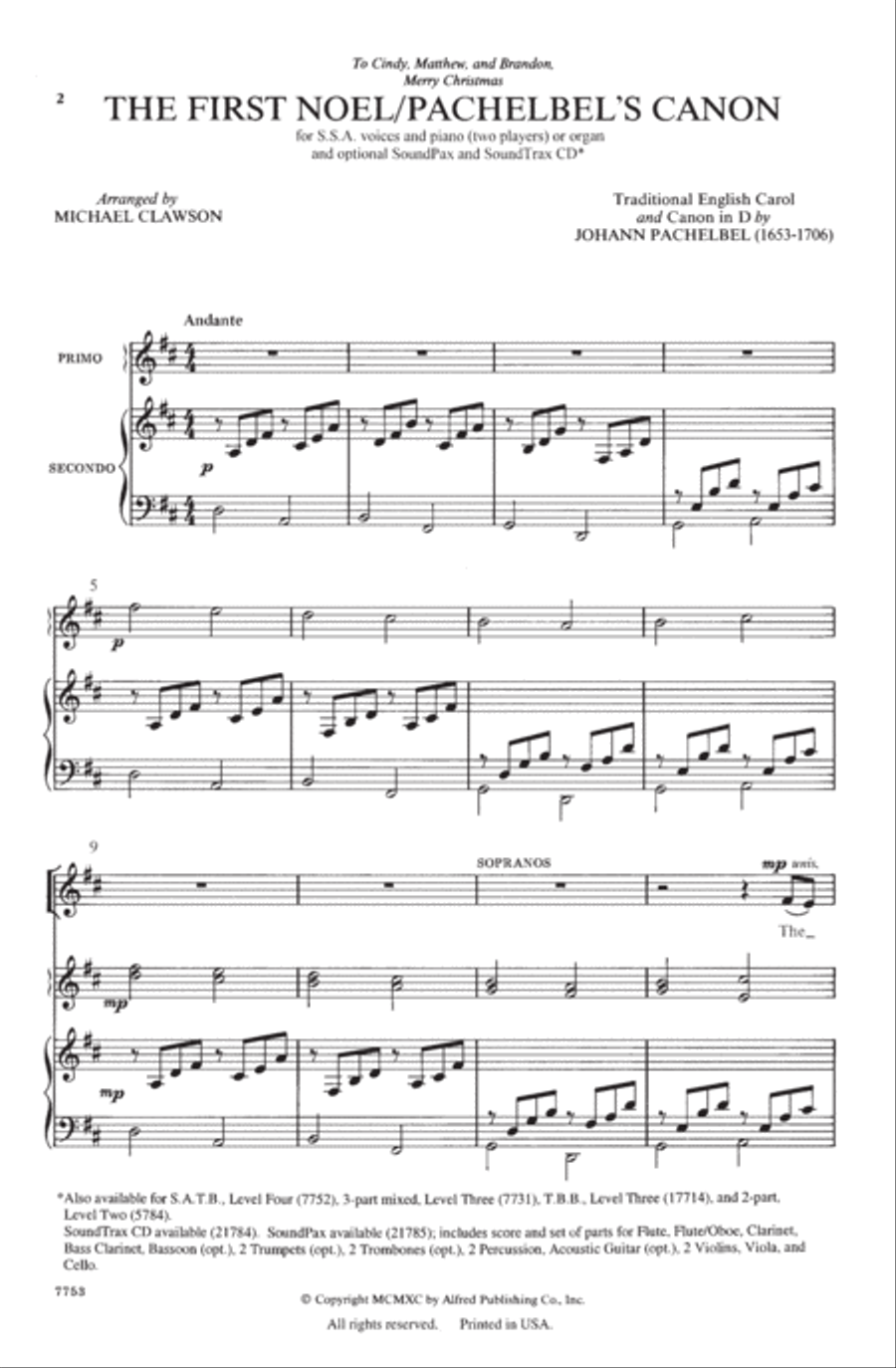The First Noel / Pachelbel's Canon Women's Choir scores gallery preview page 2