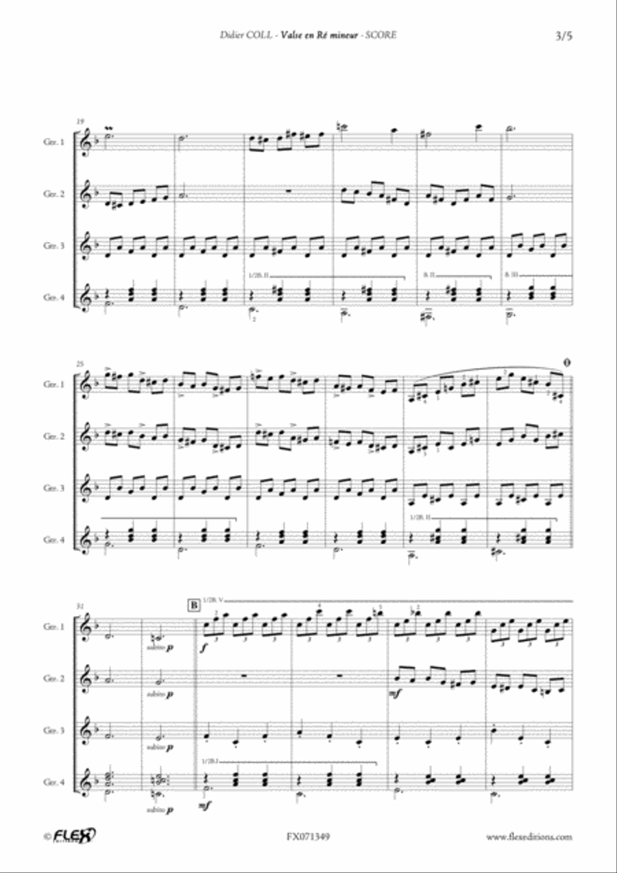 Valse en Re mineur for 4 Guitars Guitar Ensemble scores gallery preview page 3