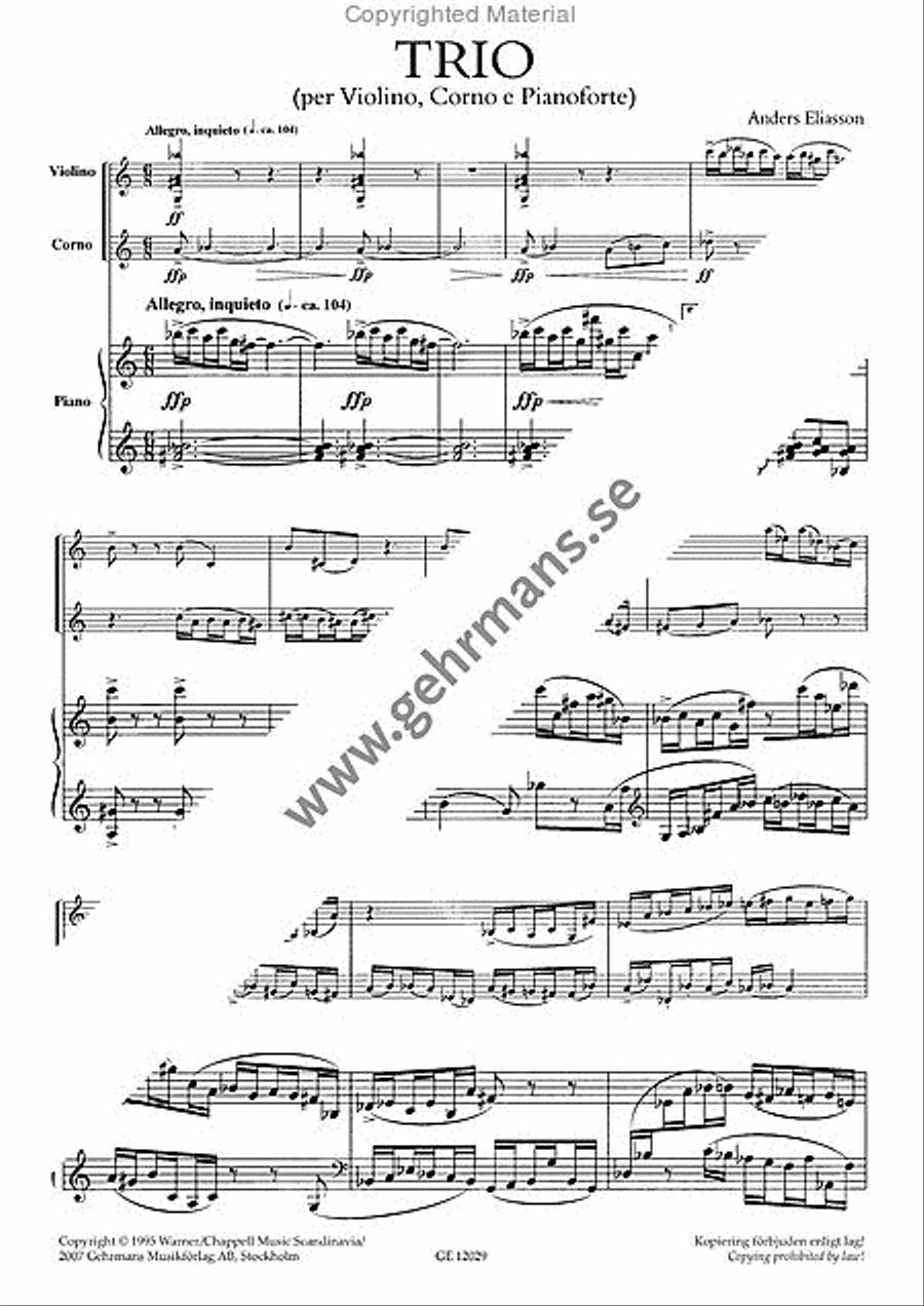 Trio per violino, corno e pianoforte Violin scores gallery preview page 2